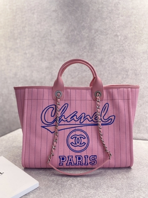 listra do preto de 30cm 23P Chanel Deauville Tote Bag White Ecru