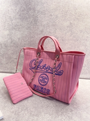 listra do preto de 30cm 23P Chanel Deauville Tote Bag White Ecru