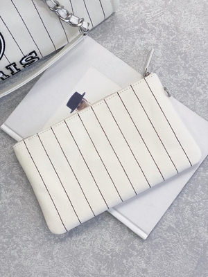 listra do preto de 30cm 23P Chanel Deauville Tote Bag White Ecru
