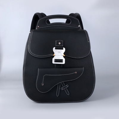 Vitela de couro de Christian Dior Gallop Backpack Black Grained dos fundamentos dos homens