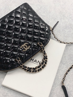 Chanel Patent Calfskin Shopping Bag pequeno com senhora retro Style