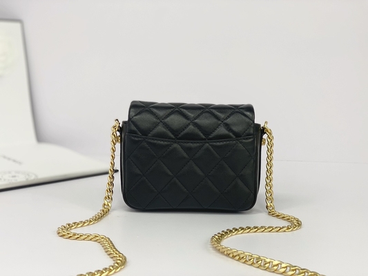 Mensageiro marcado de couro Bag Chanel Flap Phone Holder da pele de carneiro preta