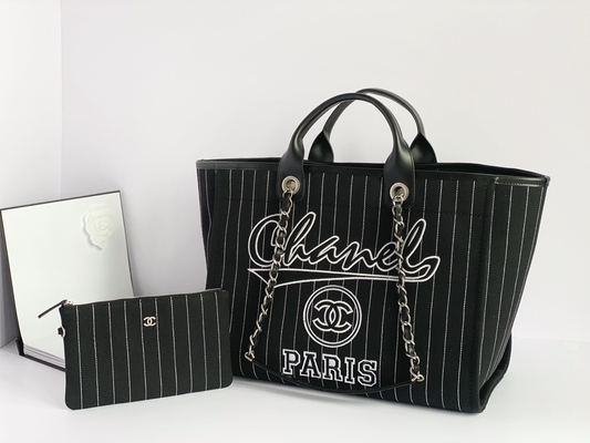 Grande feito sob encomenda marcado ensaca a bolsa Metalblack de Chanel 2,55 da pele de bezerro do algodão e o branco
