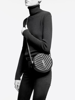 Grained gravados cobrem o mensageiro marcado Bag o saco V da câmera que do círculo de YVES SAINT LAURENT Vinyle estofou