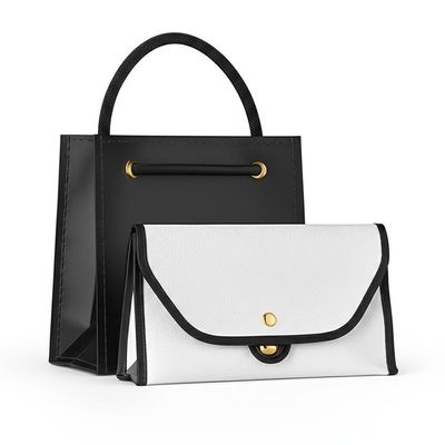 Embalagem profissional com bolsas de presente personalizadas, bolso para ir e etiqueta icônica de rivet