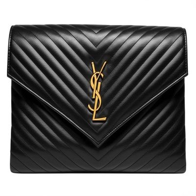 Caviar YSL Monogram Quilted Leather Envelope Clutch Bag
